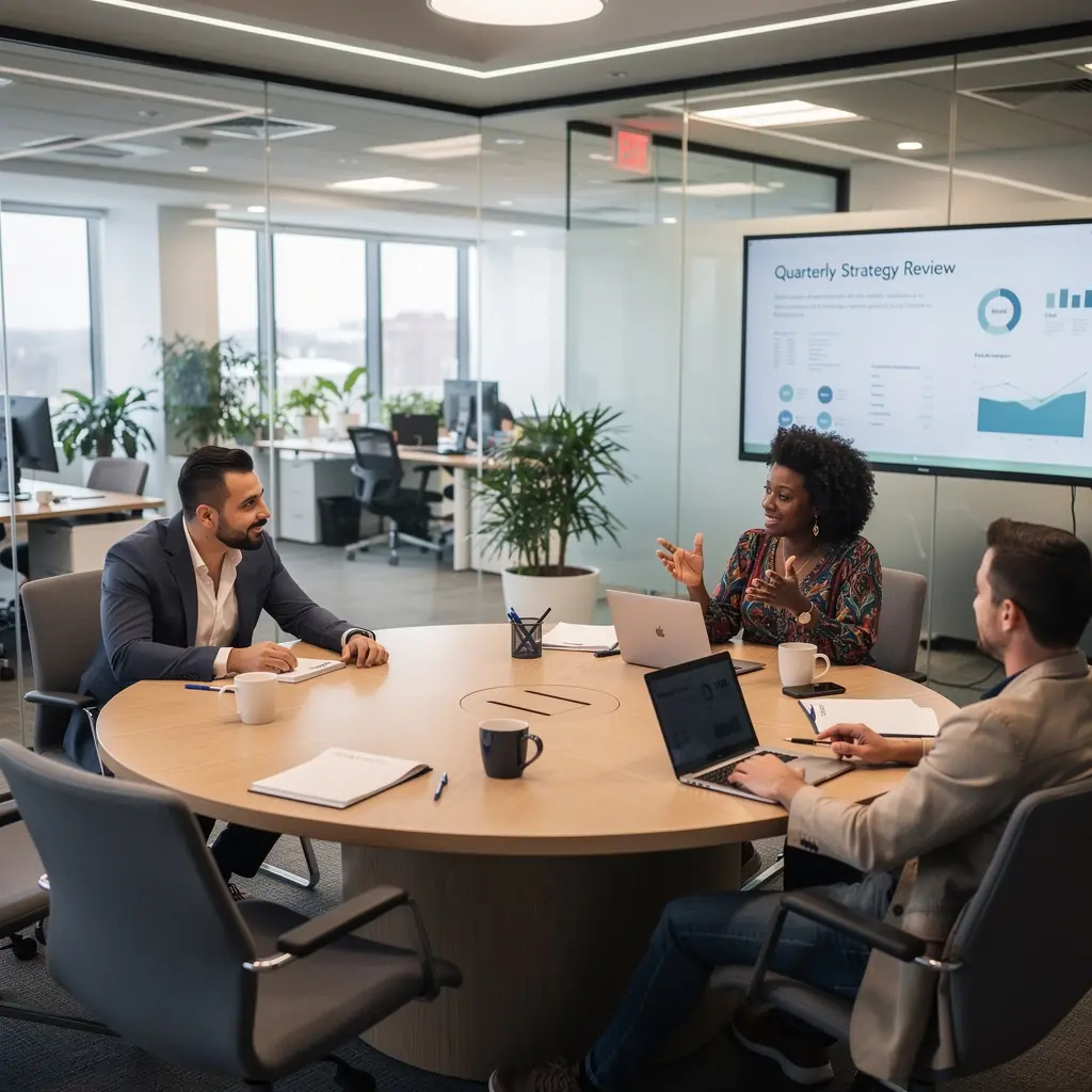 Стенд с указателями, соответствующий дизайну интерьера офиса.