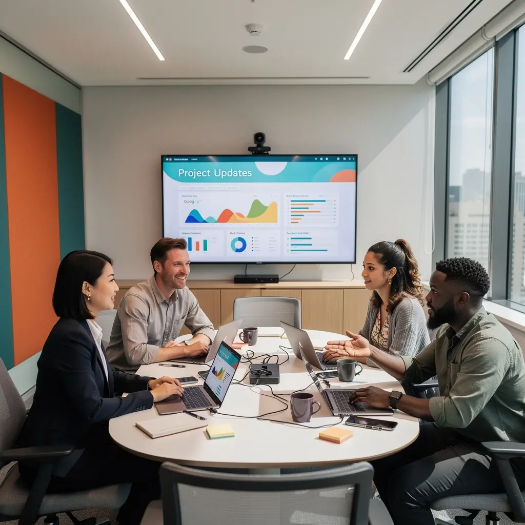 Конференц-зал с стильными перегородками и современными технологиями.